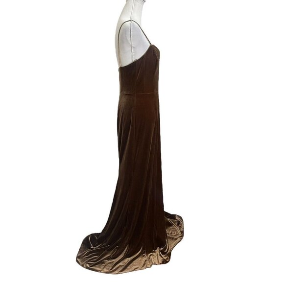 SOLD: Amsale Nouvelle Sana Bronze Velvet Bridesmaid Dress Long Gown Size 8 - Picture 3 of 14